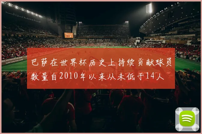 巴萨在世界杯历史上持续贡献球员数量自2010年以来从未低于14人